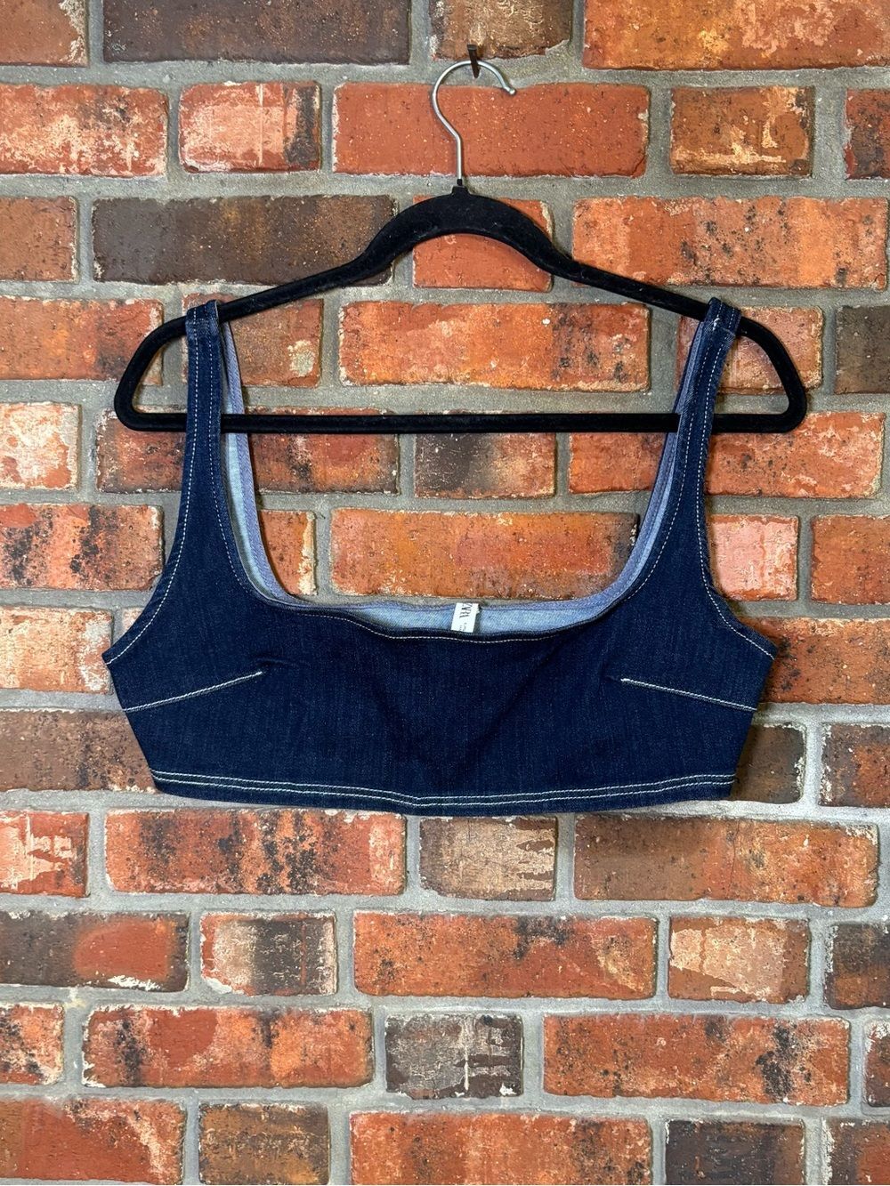Zara TRF womens dark wash denim crop top blue L